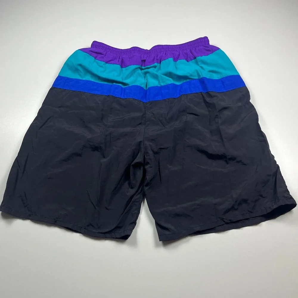 Vintage Towncraft Mens Colorblock Swim Trunks XL Tall Purple Teal Black USA Made